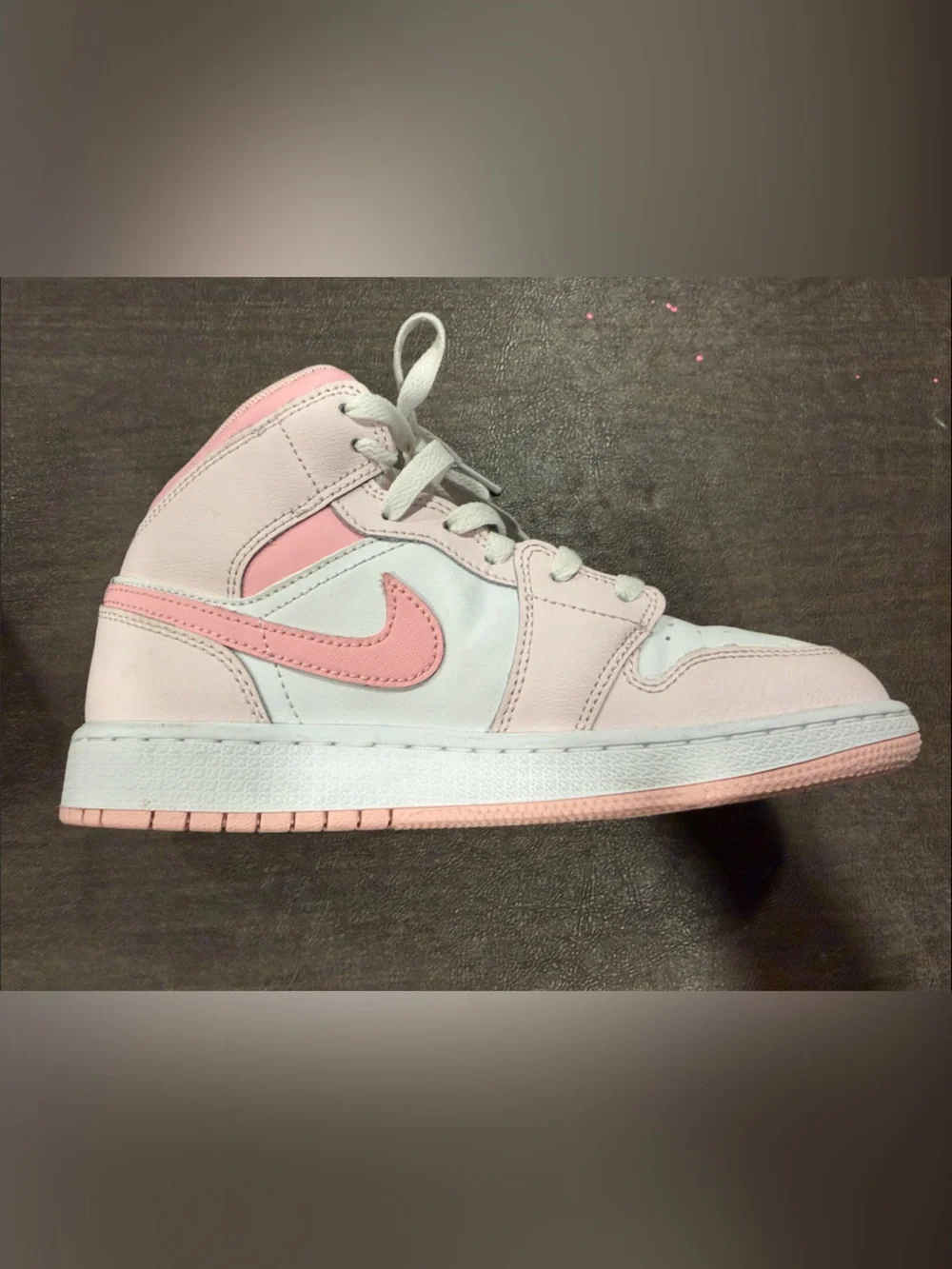 Kids Size 4.5 Pink and White Nike Air Jordan High-Top Sneakers
